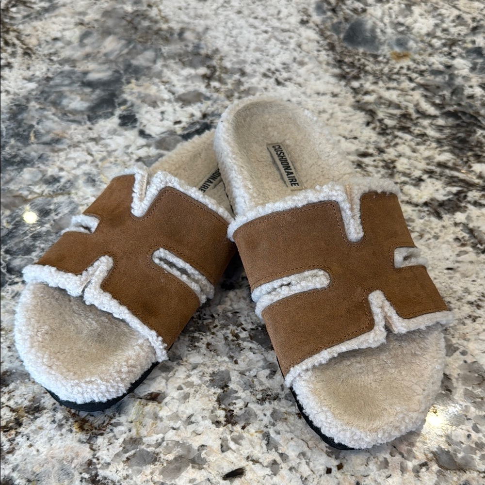 Brown Shearling Slide Sandals